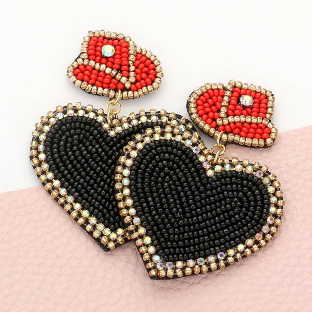 Cowgirl Hat & Rhinestone Beaded Heart Earrings Western Style Cowboy Love NEW